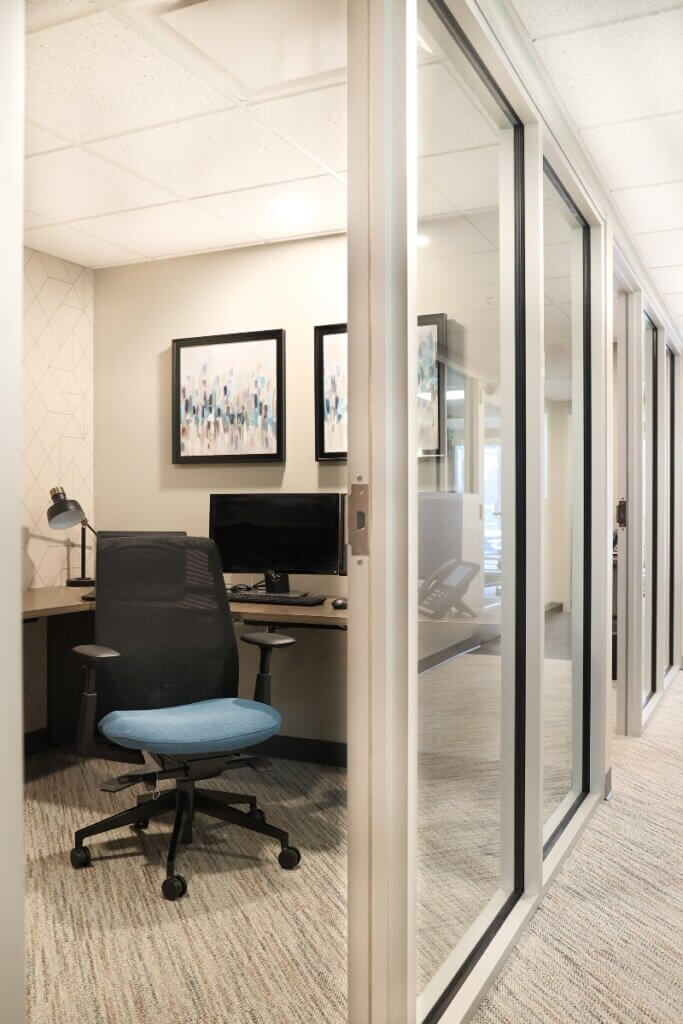 modern office with glass pane dividers