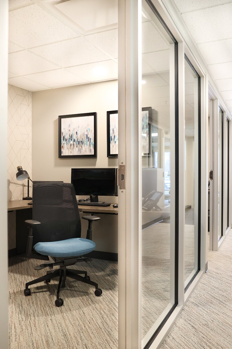 modern office with glass pane dividers